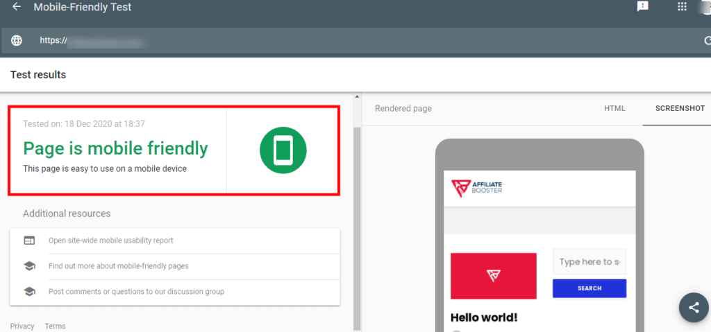 Affiliate Booster mobile friendly test