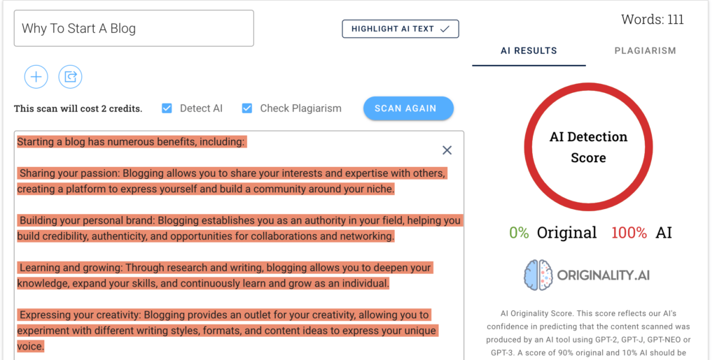 OriginalityAI content scanner result-min